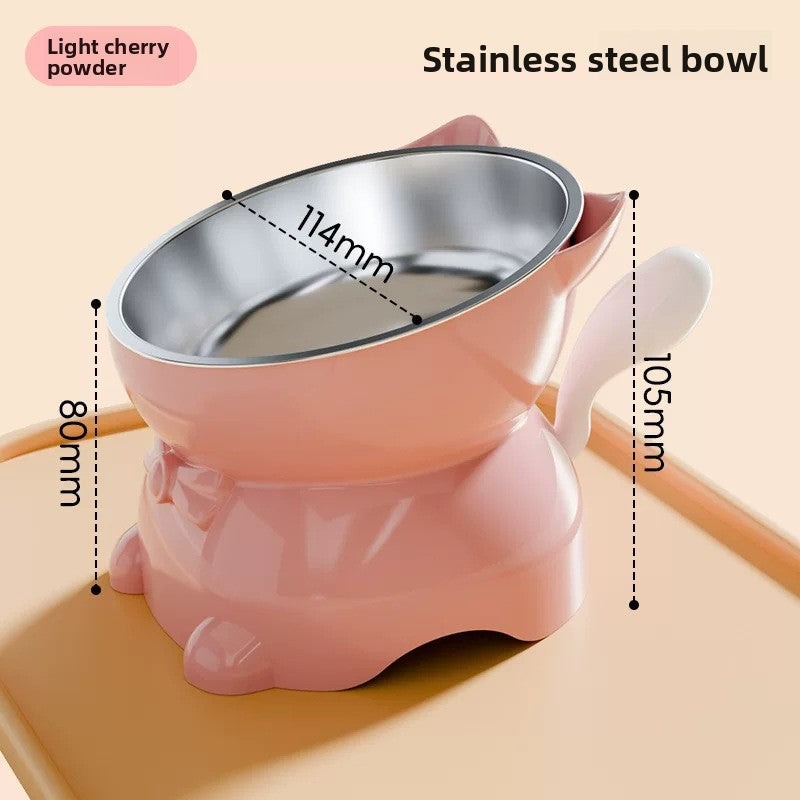 Slanted Stainless Steel Cat Bowl with Anti-Spill Base