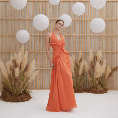 Hollow-out Halter Floor-length Dress