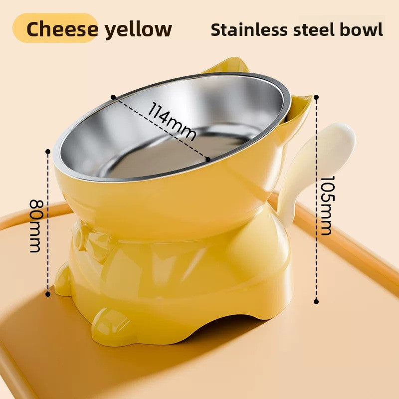 Slanted Stainless Steel Cat Bowl with Anti-Spill Base