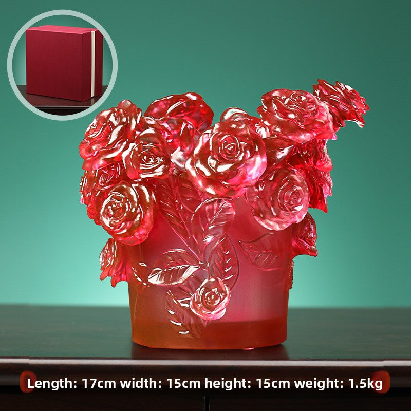 Glass Vase with Rose Bouquet Home Decoration