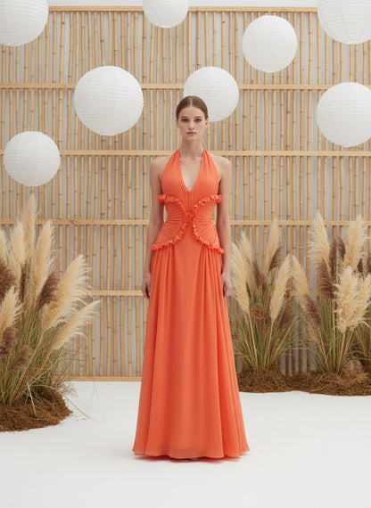 Hollow-out Halter Floor-length Dress
