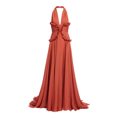 Hollow-out Halter Floor-length Dress
