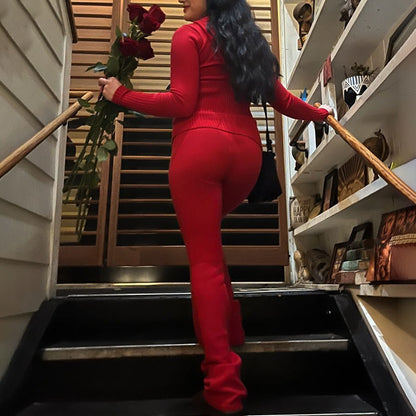 Womens Sports Leisure Hoodie Suit  Zip Long Sleeve Sweater High Waist Pants Set