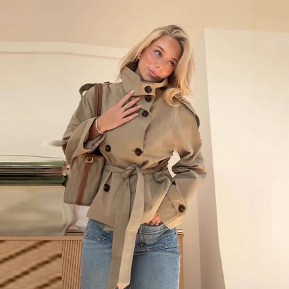 Retro Double-Breasted Windbreaker Jacket
