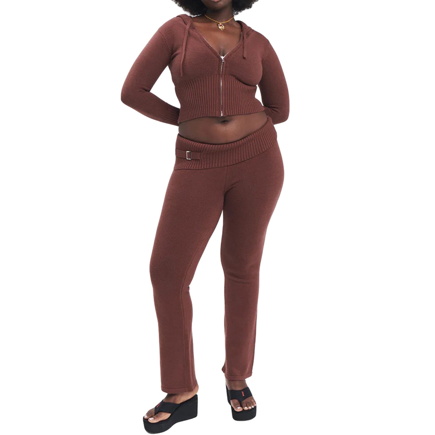 Womens Sports Leisure Hoodie Suit  Zip Long Sleeve Sweater High Waist Pants Set