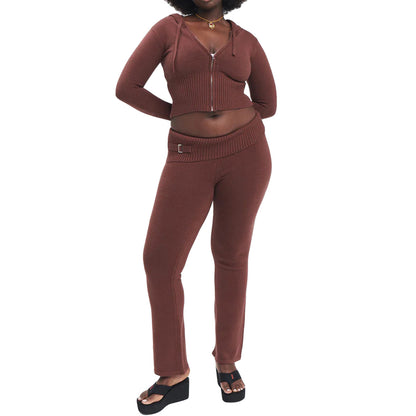 Womens Sports Leisure Hoodie Suit  Zip Long Sleeve Sweater High Waist Pants Set