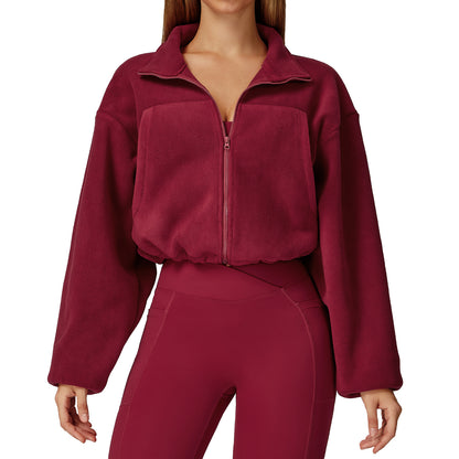 Stand Collar Windproof Warm Running Velvet Sport Coat