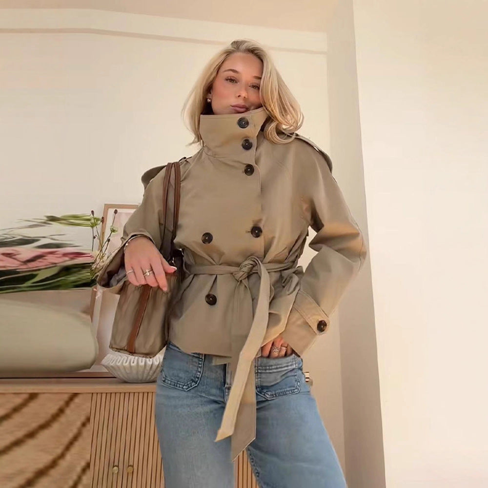 Retro Double-Breasted Windbreaker Jacket