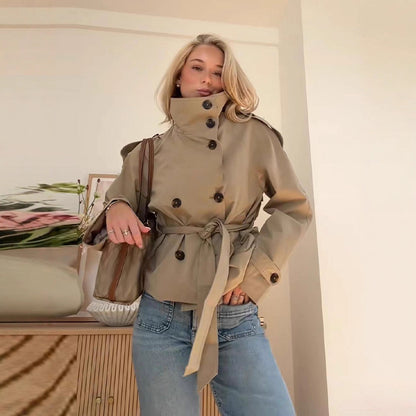 Retro Double-Breasted Windbreaker Jacket
