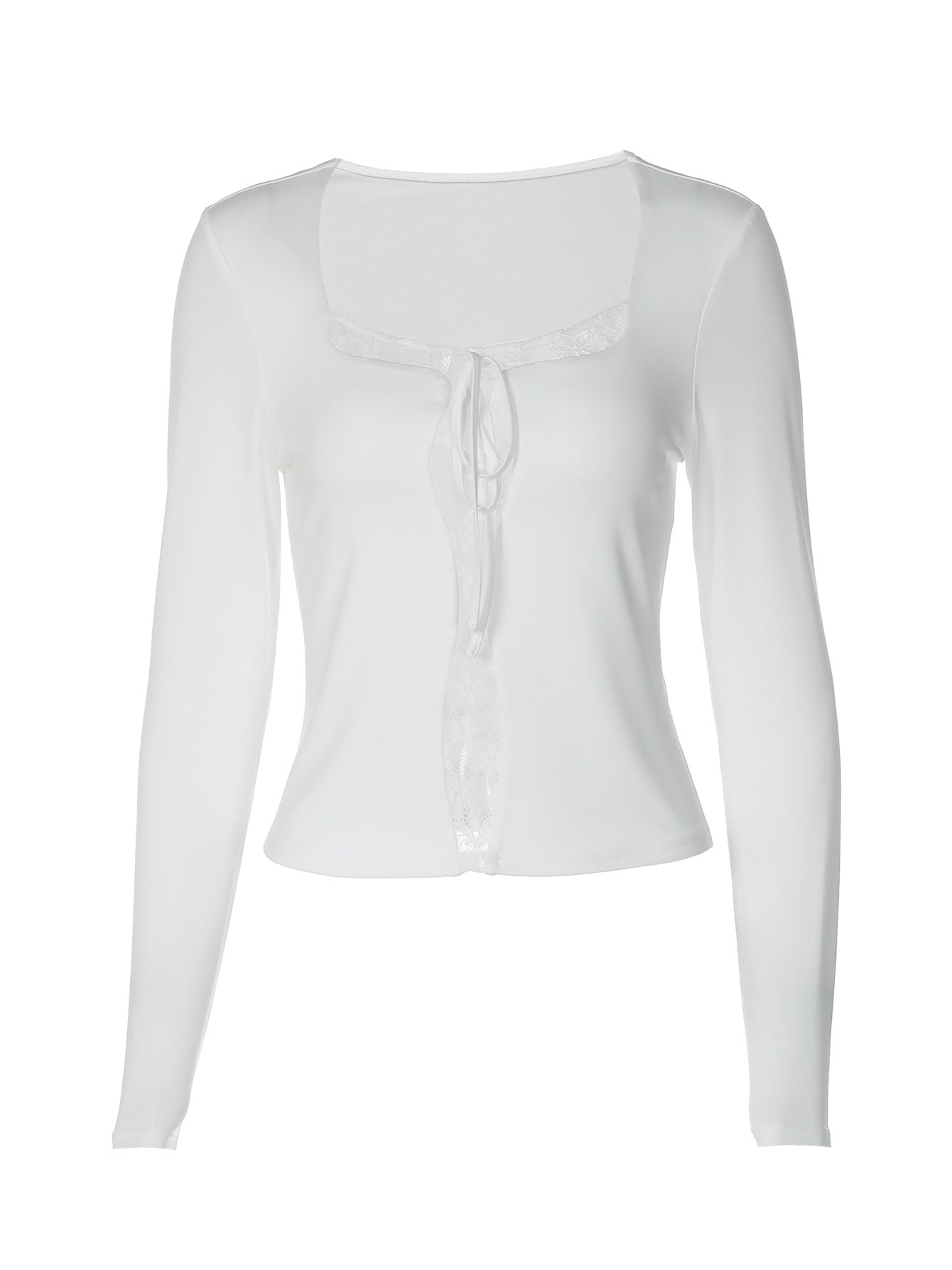 Lace Splicing Square Collar Slim Fit T-Shirt