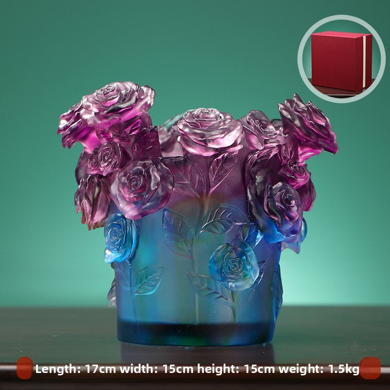 Glass Vase with Rose Bouquet Home Decoration